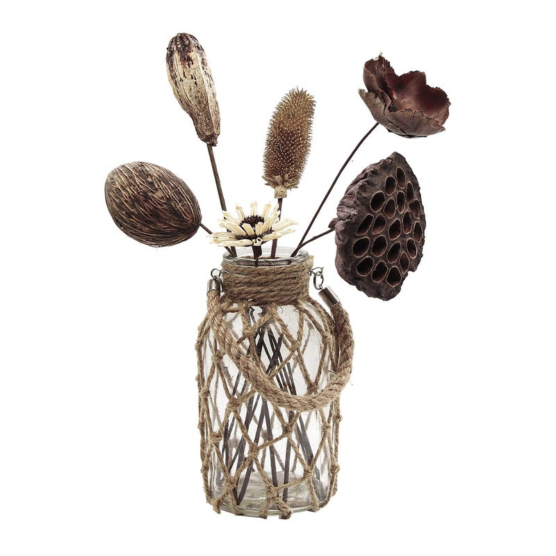 Funsoba Rustic Hanging Mason Jar Creative Rope Net Dry Flower Glass Vase with Handle (1 Vase 8") - Image 3